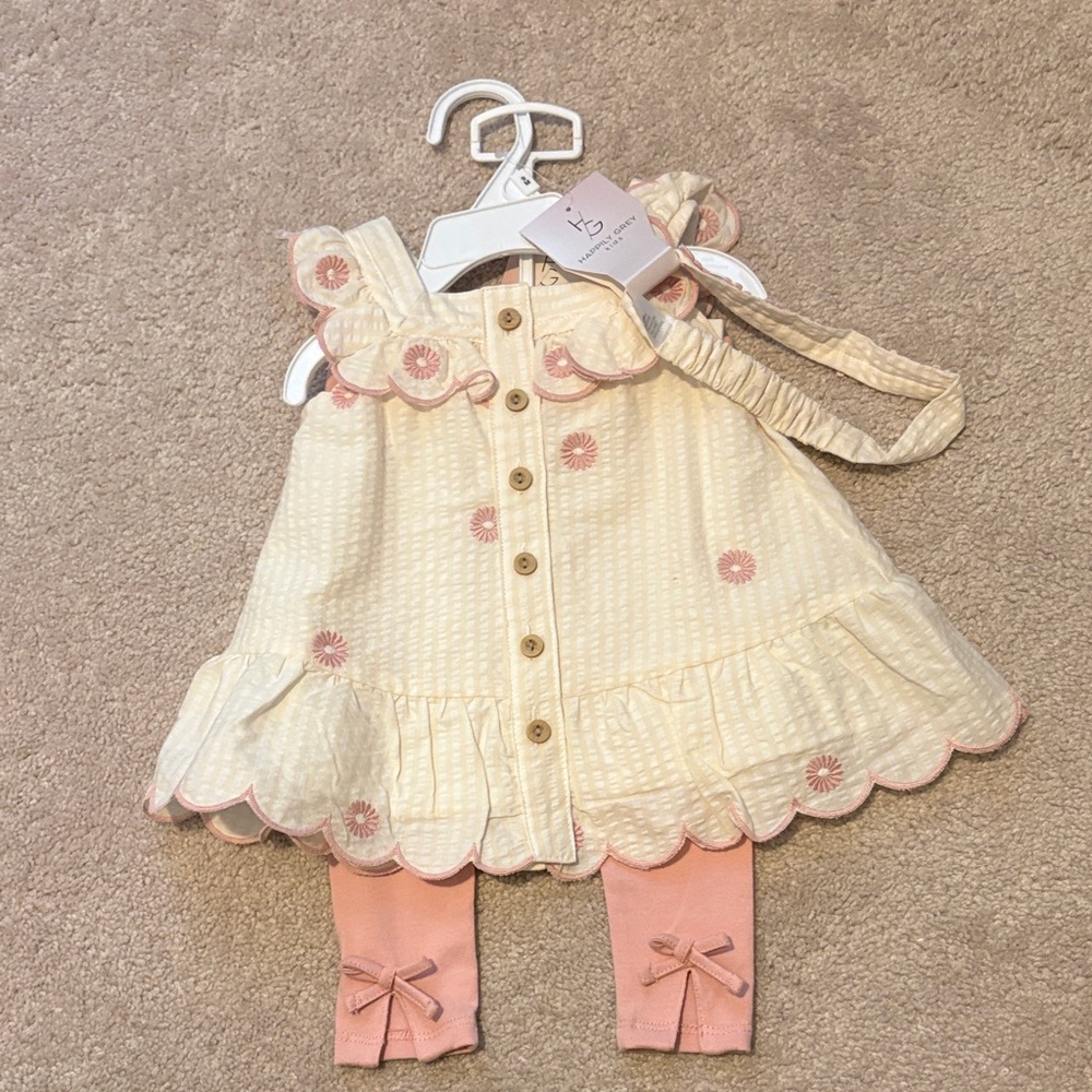 Cream and Pink Baby Dress with Leggings
